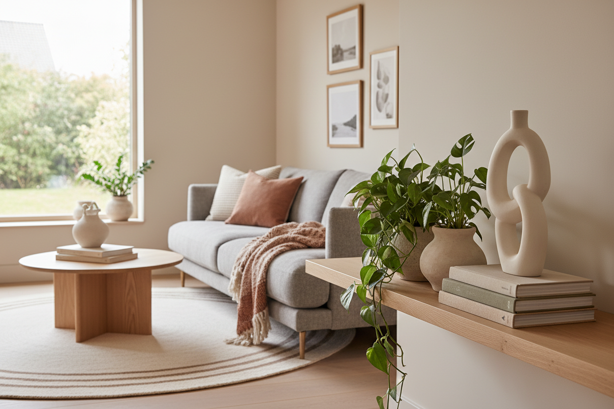 Modern minimalist home decor accent styled in contemporary living room