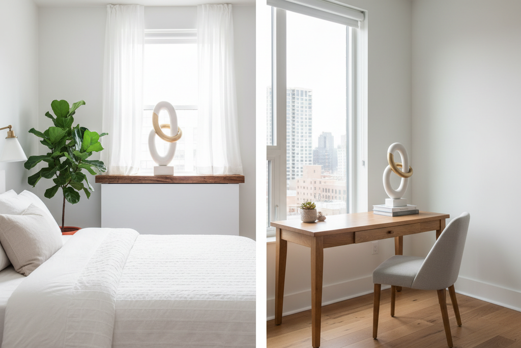 Home decor accent displayed in bright bedroom setting