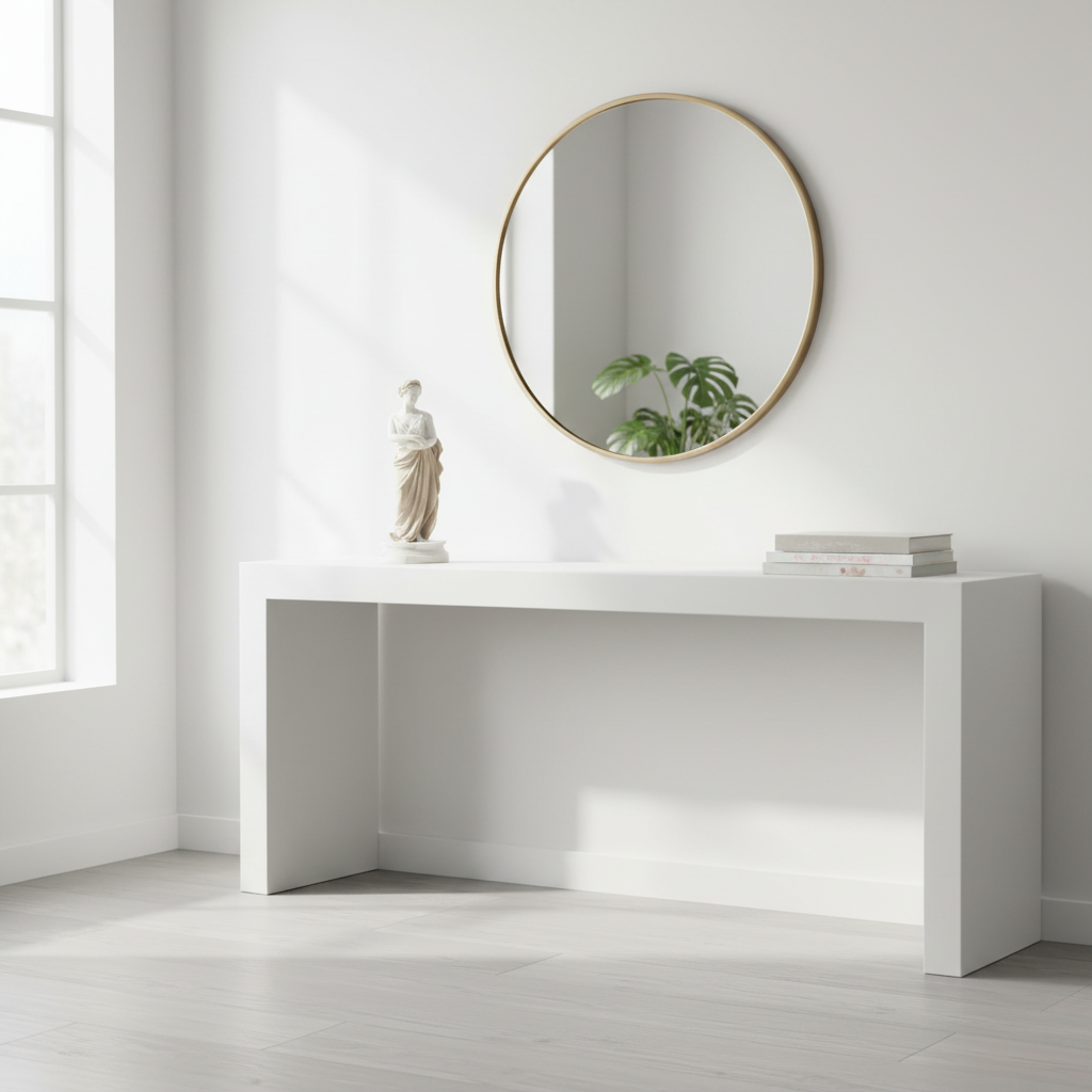 Modern home decor accent piece on minimalist console table